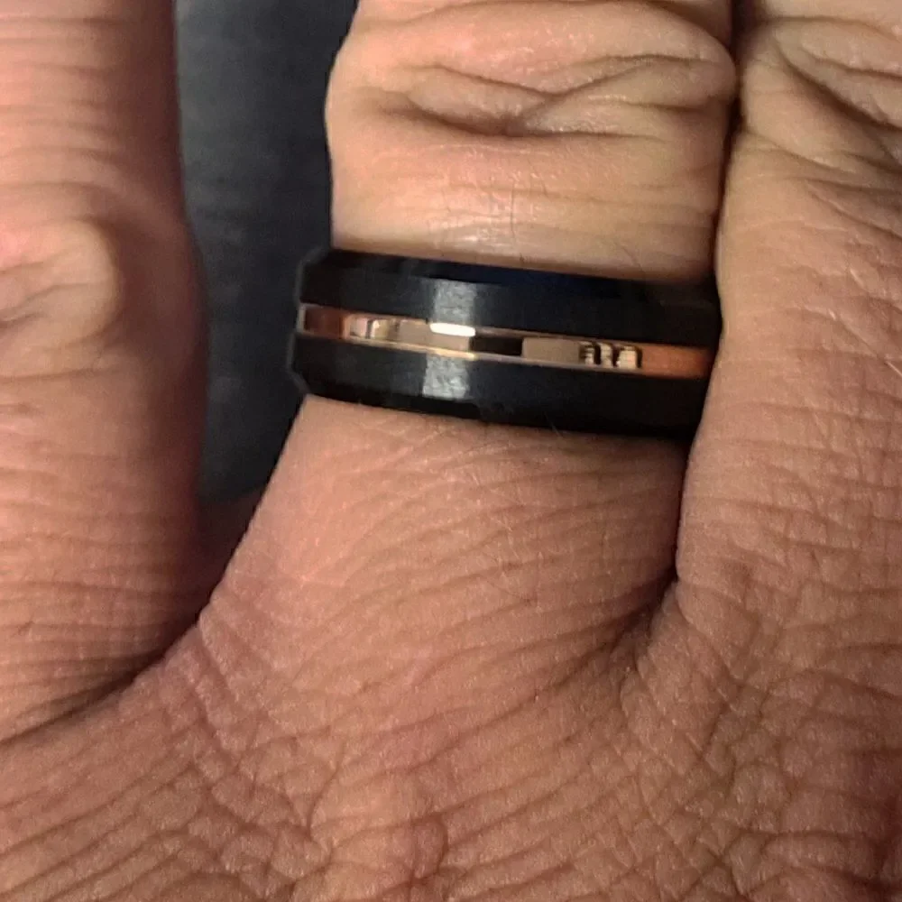 Personalized Men's Real Black Tungsten Wedding Ring Gold Filled Center Groove